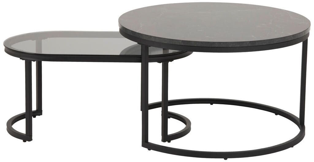 Mid.you Coffee table black metal glass plain 70x42x70 cm