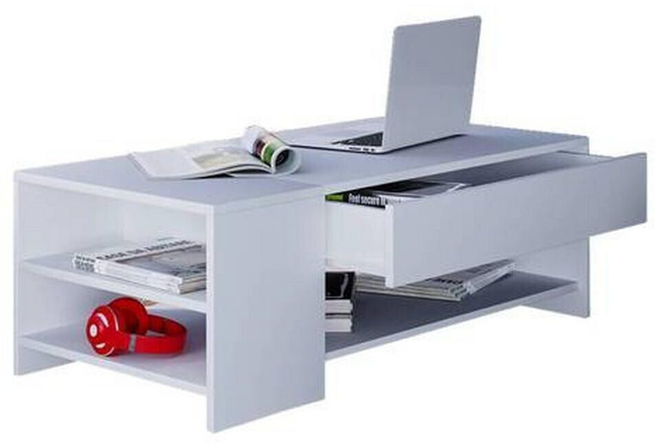 Mid.you Coffee table white 1 drawer rectangular 50x35x100 cm