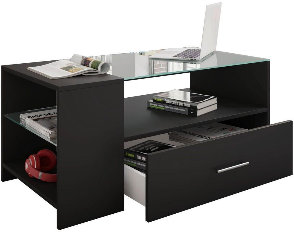 Mid.you Coffee table black glass 1 drawer 100x45x50 cm