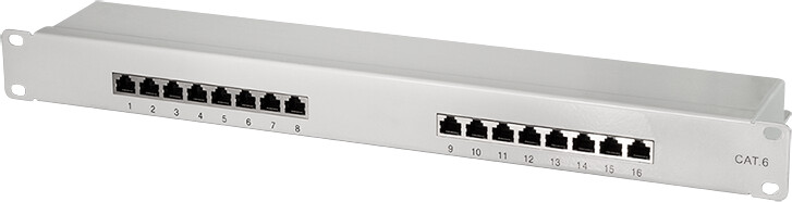 LogiLink Cat.6 Patch Panel 16 ports shielded, 19 inch rack mount, Light Grey (NP0056)