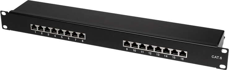 LogiLink Cat.6 Patch Panel 16 ports shielded, 19 inch rack mount, Black (NP0057)