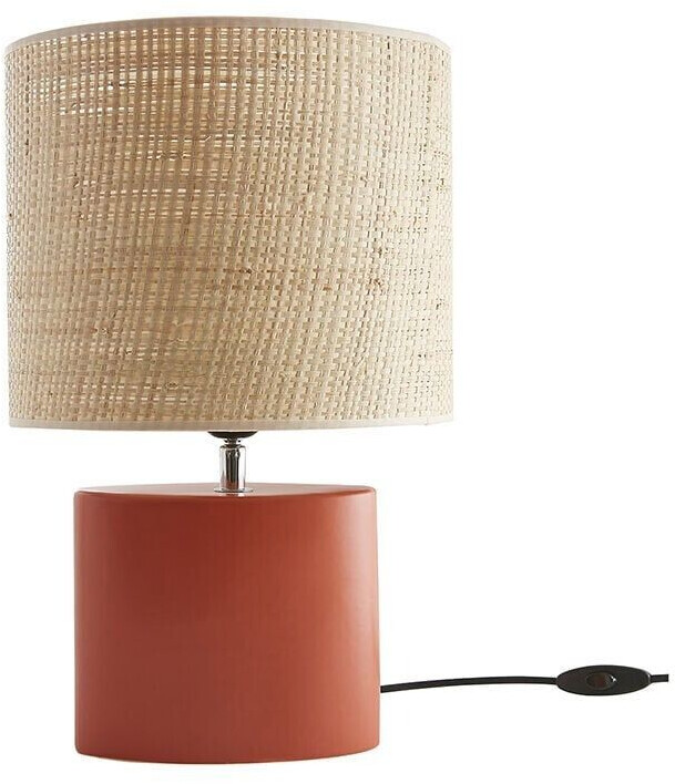 Miliboo Table lamp made of ceramic in terracotta with lampshade made of natural-colored raffia H40 cm TIGA