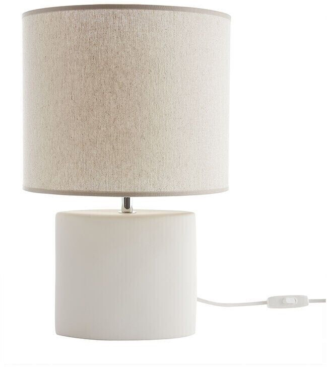 Miliboo Table lamp made of white ceramic with natural linen shade tiga Wool white