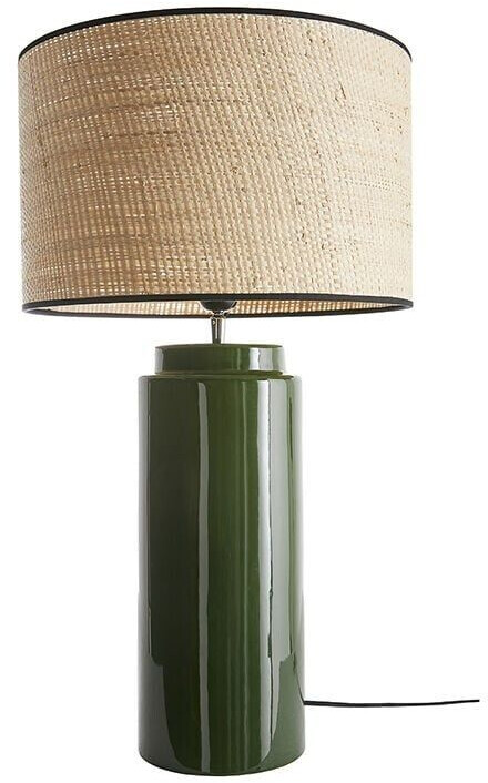 Miliboo Table lamp made of enamelled ceramic in green with lampshade made of natural raffia H64 cm MAJES