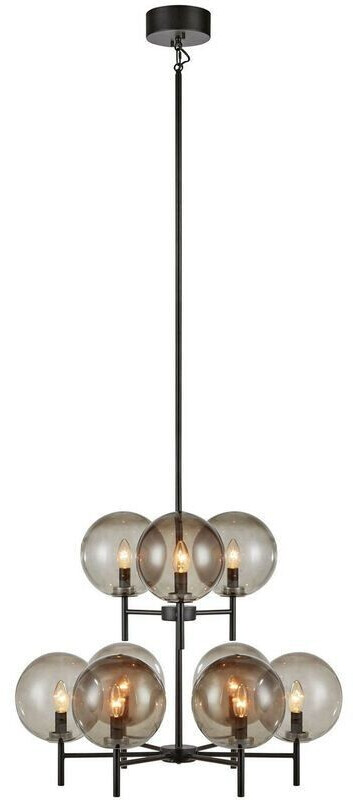 Markslöjd Lighting Crown ceiling pendant glass ball 9 light black, smoke