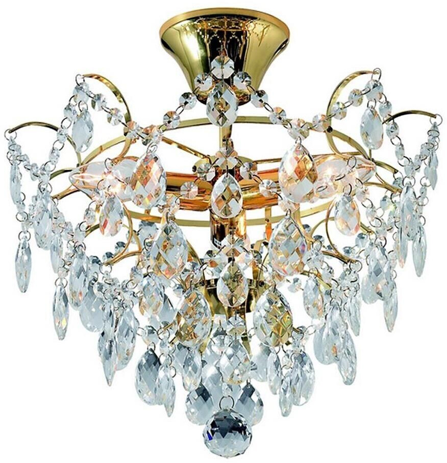 Markslöjd Lighting Rosendal 3 Light Crystal Ceiling Semi Flush Lamp Gold, E14