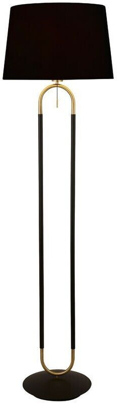 Searchlight Jazz 1-bulb floor lamp, satin brass and black, black velvet lampshade with pull switch
