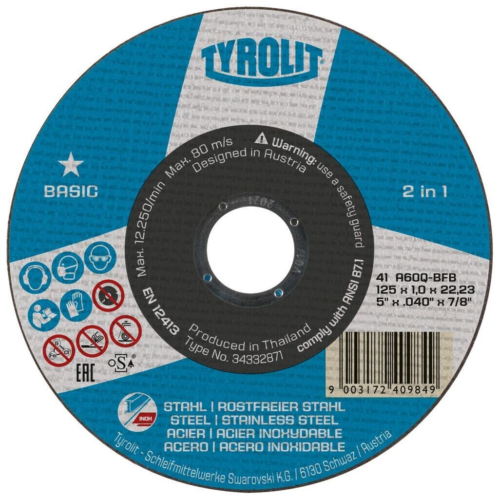 Tyrolit cranked Basic steelstainless steel 230x3,0x22,23mm A 30 Q BF