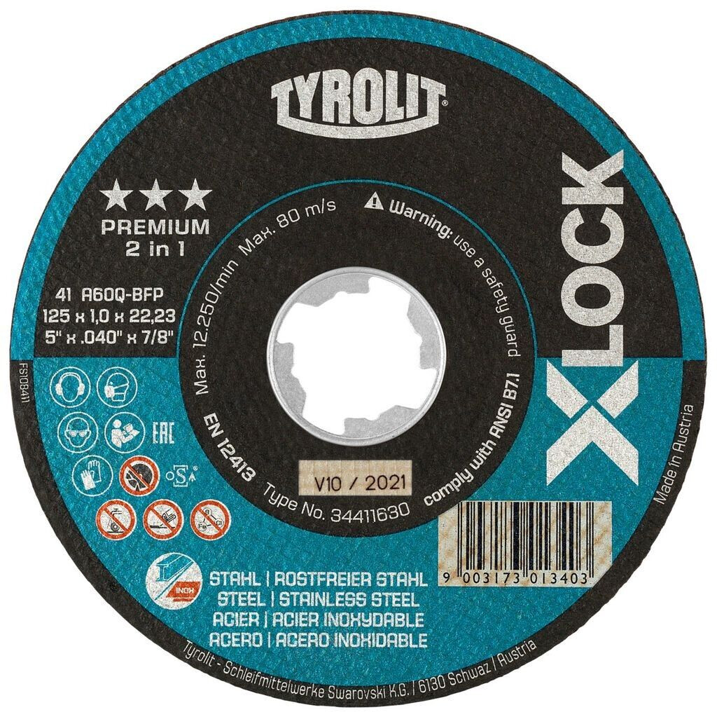 Tyrolit XLOCK Straight Premium steelVA 125x1,0x22,23mm A 60 Q BFP