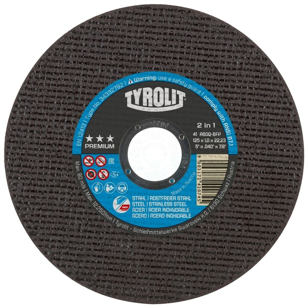 Tyrolit Straight Premium steelstainless steel 115x1,6x22,23mm A 46 Q BFP