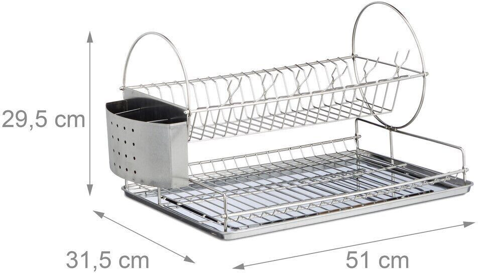 Relaxdays Draining rack 10020382, glass holder, crockery and cutlery, stainless steel, 51x30x32cm, silver