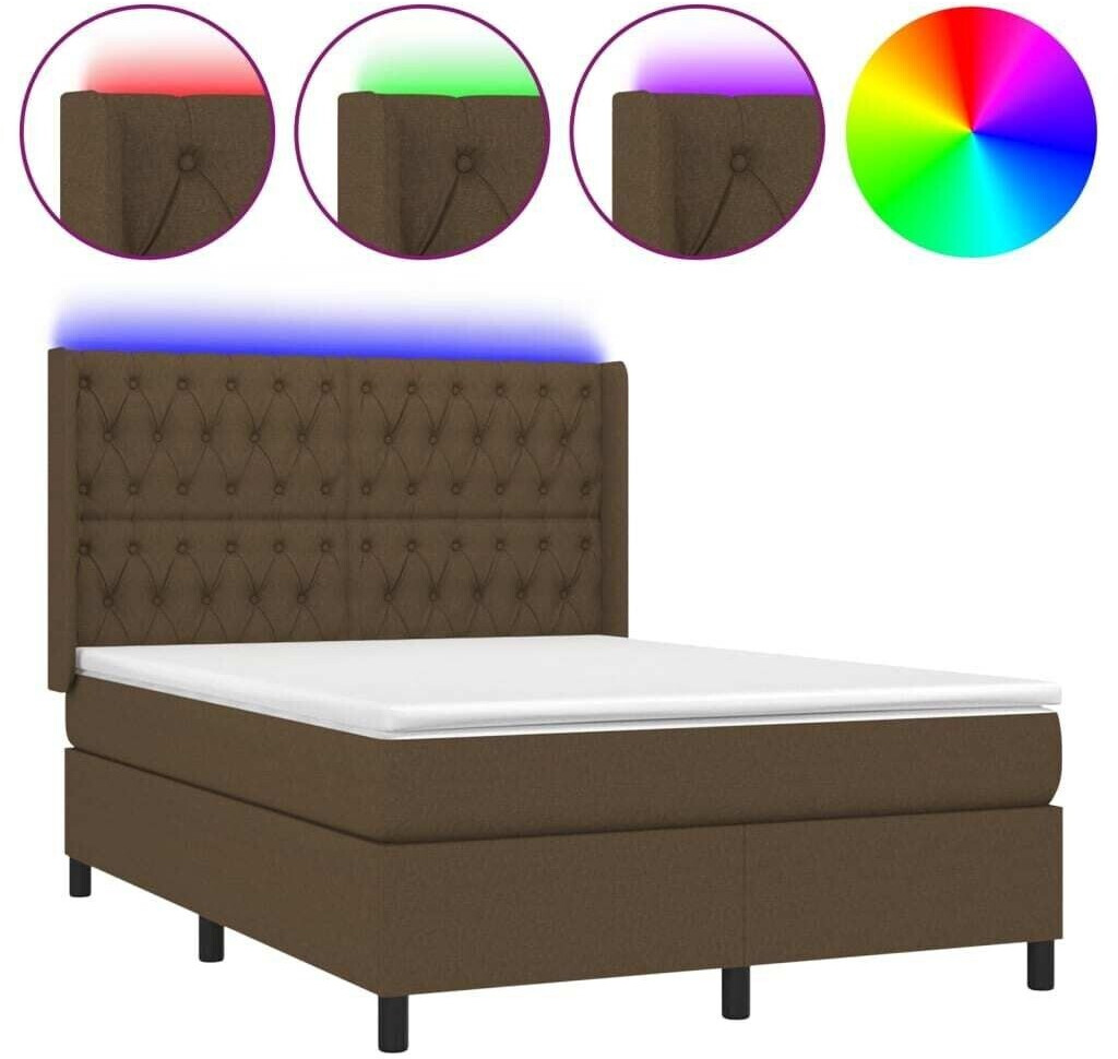 vidaXL Box spring bed with mattress & LED 140x190cm fabric (3138552)
