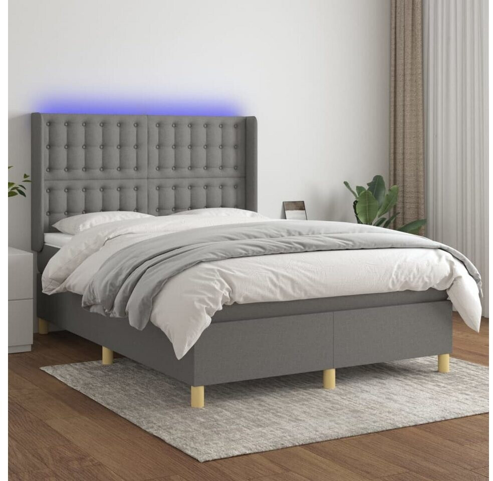 vidaXL Box spring bed with mattress & LED 140x190cm fabric (3139190)