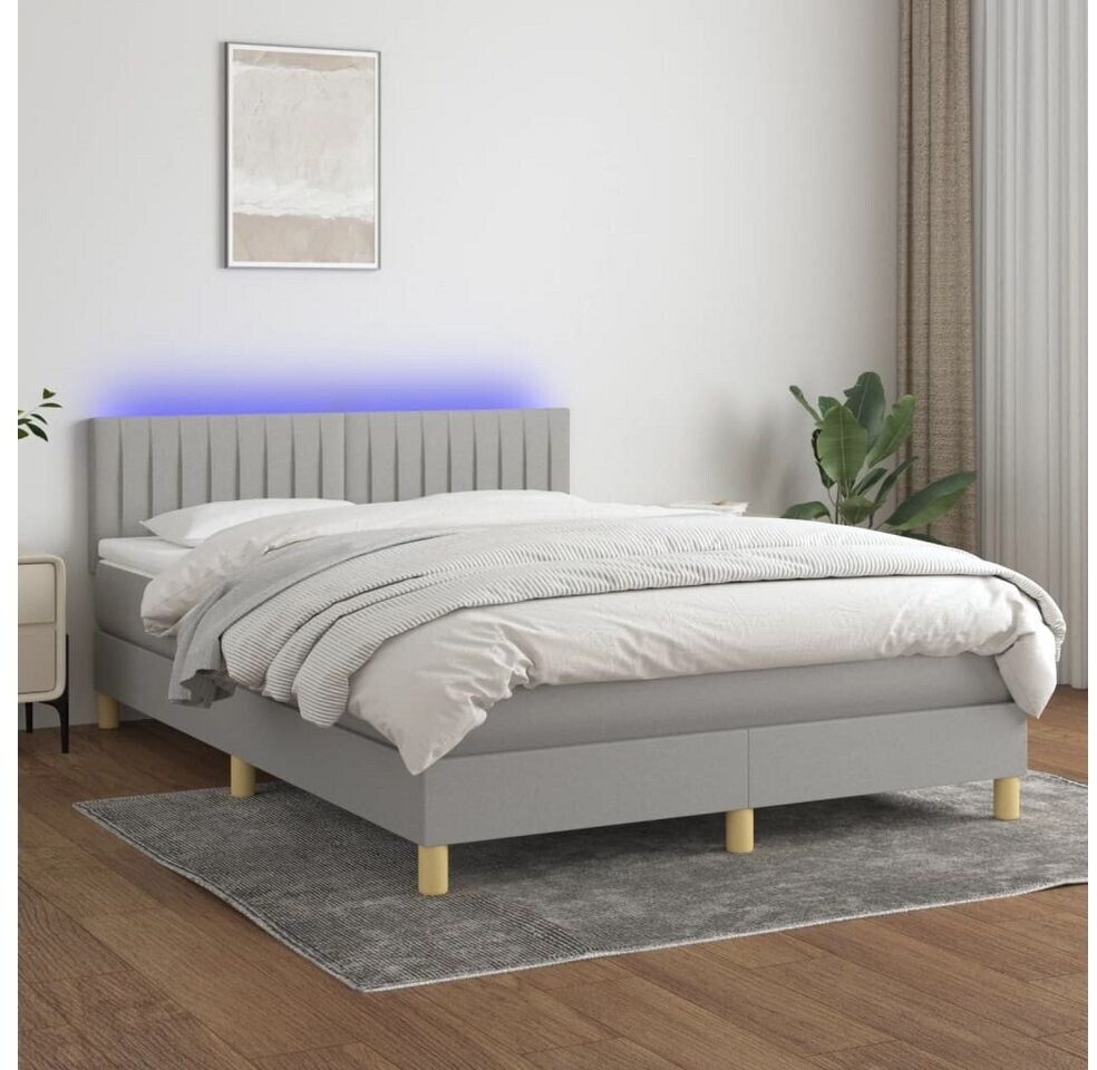 vidaXL Box spring bed with mattress & LED 140x200cm fabric (3133877)