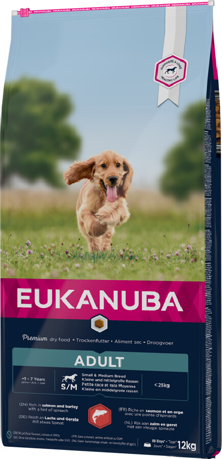 Eukanuba Adulte petites et moyennes races croquettes pour chien saumon/orge (12 kg)