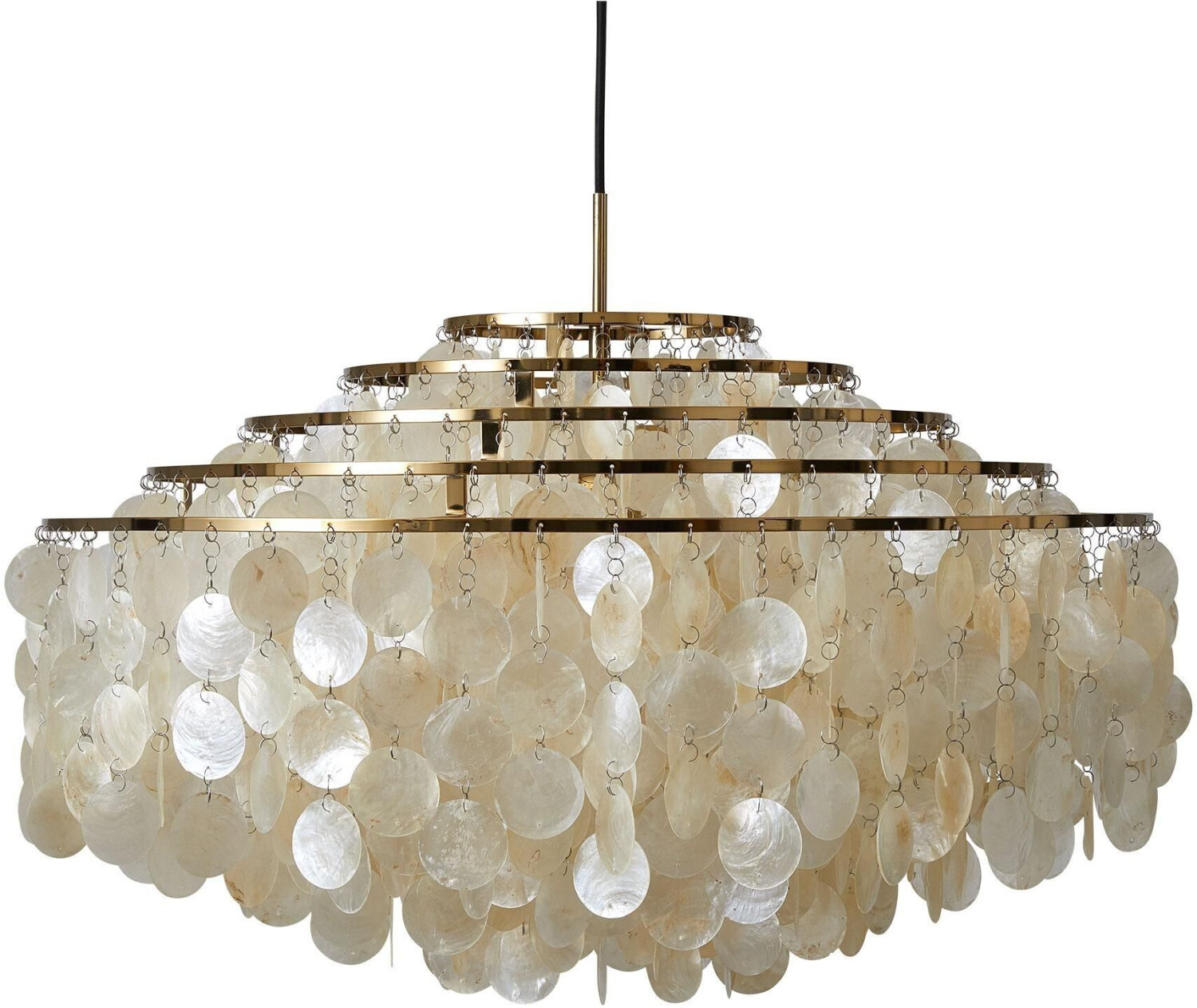 Verpan Fun 11DM pendant light pearl white, brass H44cm/Ø70cm/fabric cable black pearl white, brass