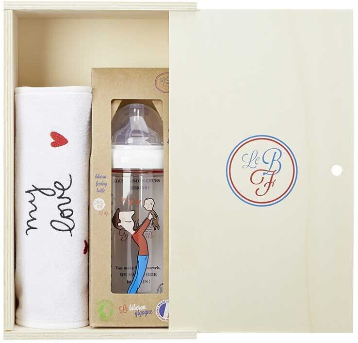 Le biberon français Coffret biberon 360 ml + bavoir Papa-bébé