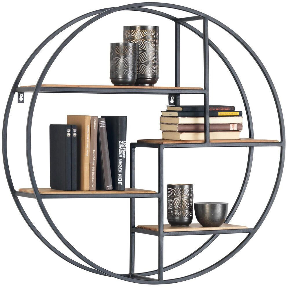 Landscape Wandregal schwarz Akazie Metall Akazie teilmassiv 80x80x22 cm