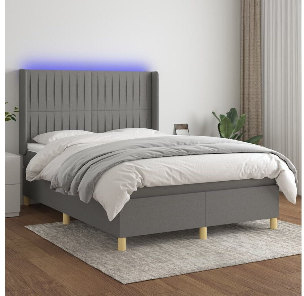 vidaXL Box spring bed with mattress & LED 140x200cm fabric (3139038)