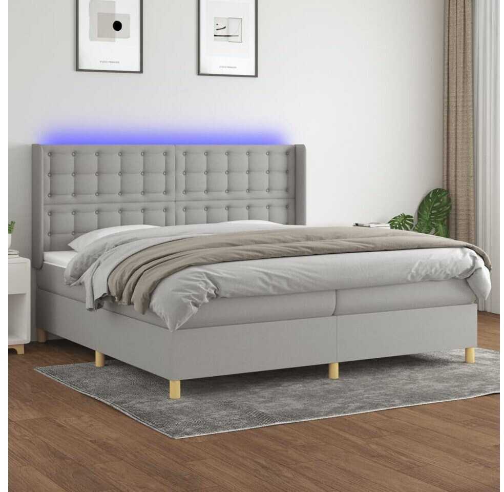 vidaXL Box spring bed with mattress & LED 200x200cm fabric (3139221)