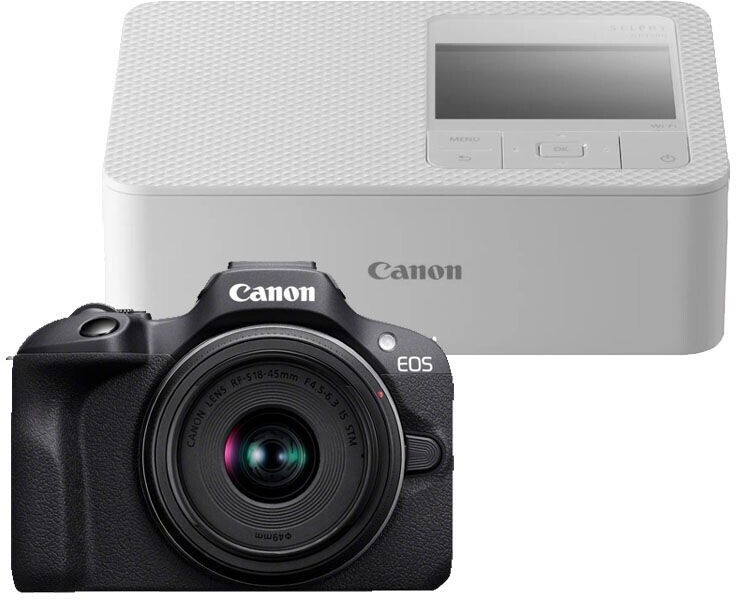 Canon EOS R100 Kit 18-45mm + SELPHY CP1500 blanc