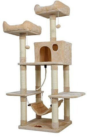 Meerveil Arbre à chat taille moyenne avec plateformes et hamac 150 cm beige