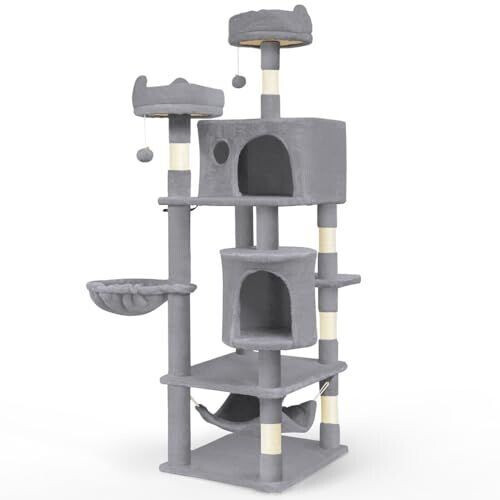 Vounot Arbre à chat grande taille 5 niveaux 168 cm gris