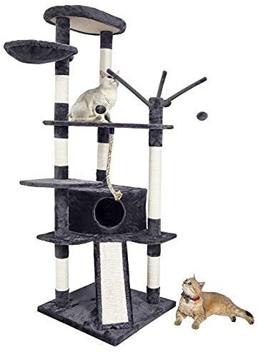 Meerveil Arbre à chat grande taille avec escaliers, couchette et plateformes 167 cm gris foncé