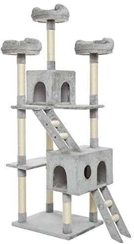 Meerveil Arbre à chat grande taille avec échelles et plateformes 186 cm gris clair