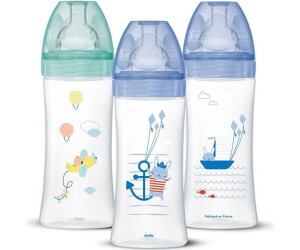 Lot De 3 Biberons Dodie Sensation+ 330 Ml - Anti-colique - Tétine Plate - Pour Bébés +6 Mois