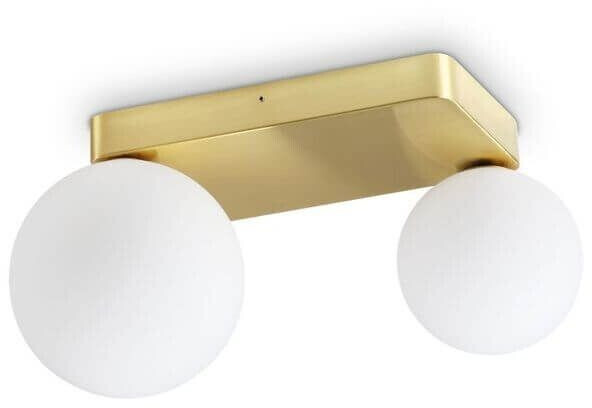 IDEAL LUX Ceiling lamp Penta, 2-flame, gold-colored, opal glass
