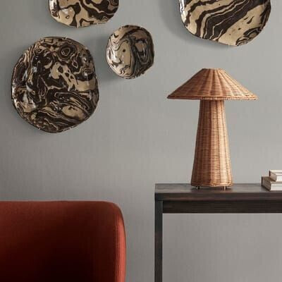 ferm LIVING table lamp Dou, rattan, iron, height 40 cm