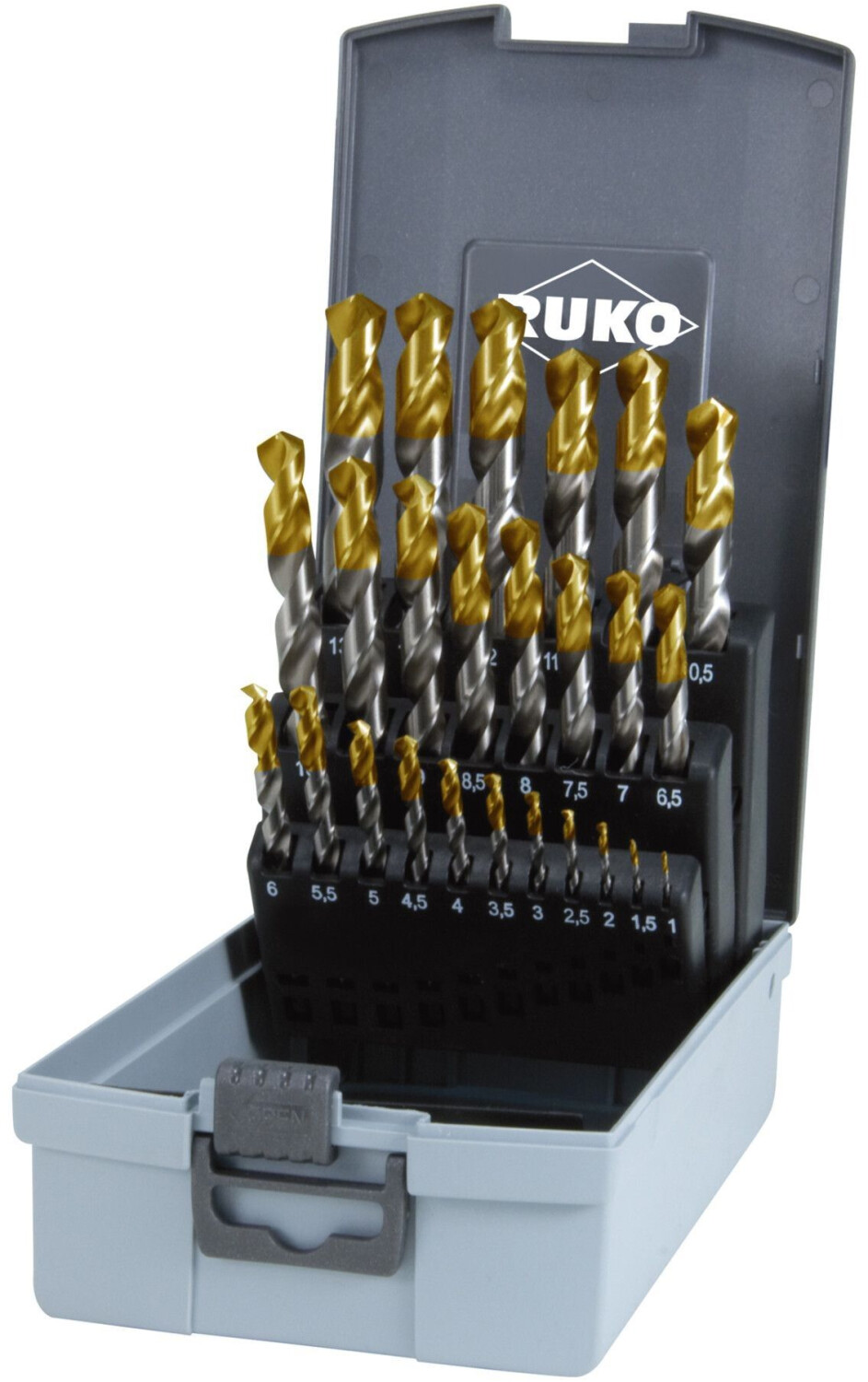 RUKO DIN 338 Typ N HSS G TiN in Plastic cassette (ABS)