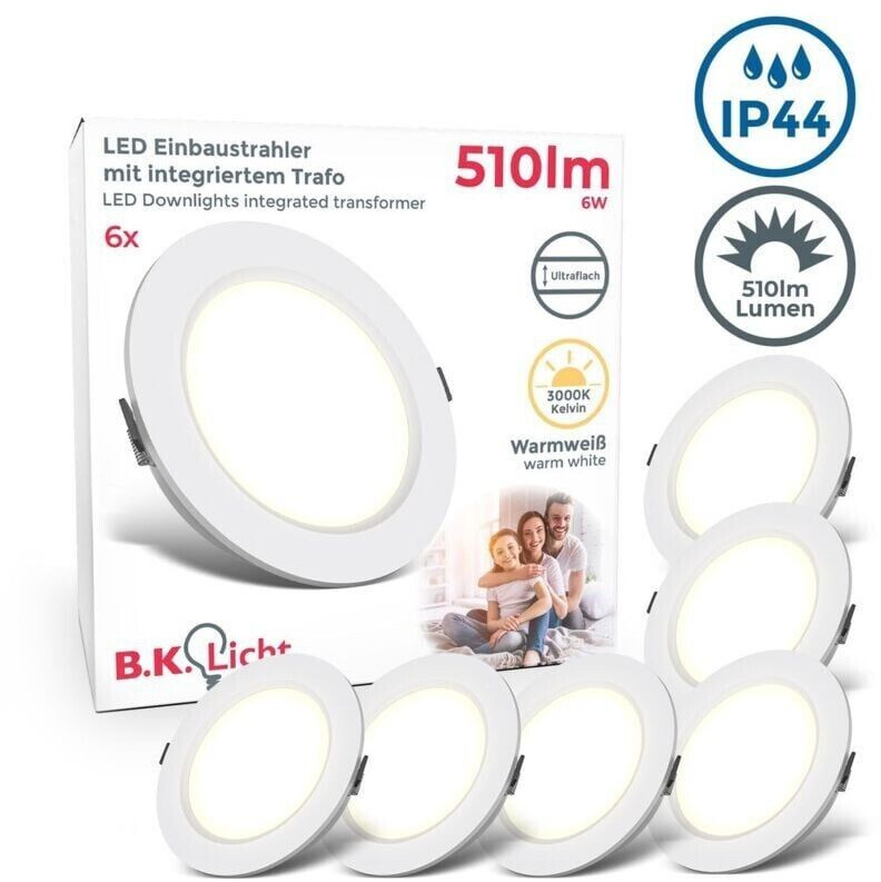 B.K.Licht LED Recessed Spotlight with Integrated Transformer 6W 510lm IP44 warm white (BKL1557)