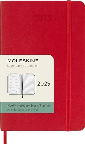 Moleskine Weekly Notebook Diary / Planner Pocket 2025 Softcover red
