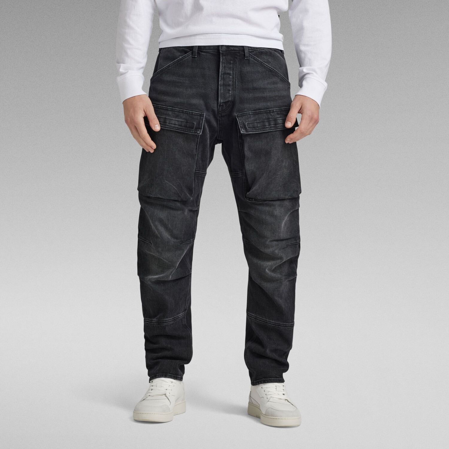 G-Star 3D Straight Tapered Denim Cargo (D23972) worn in black moon