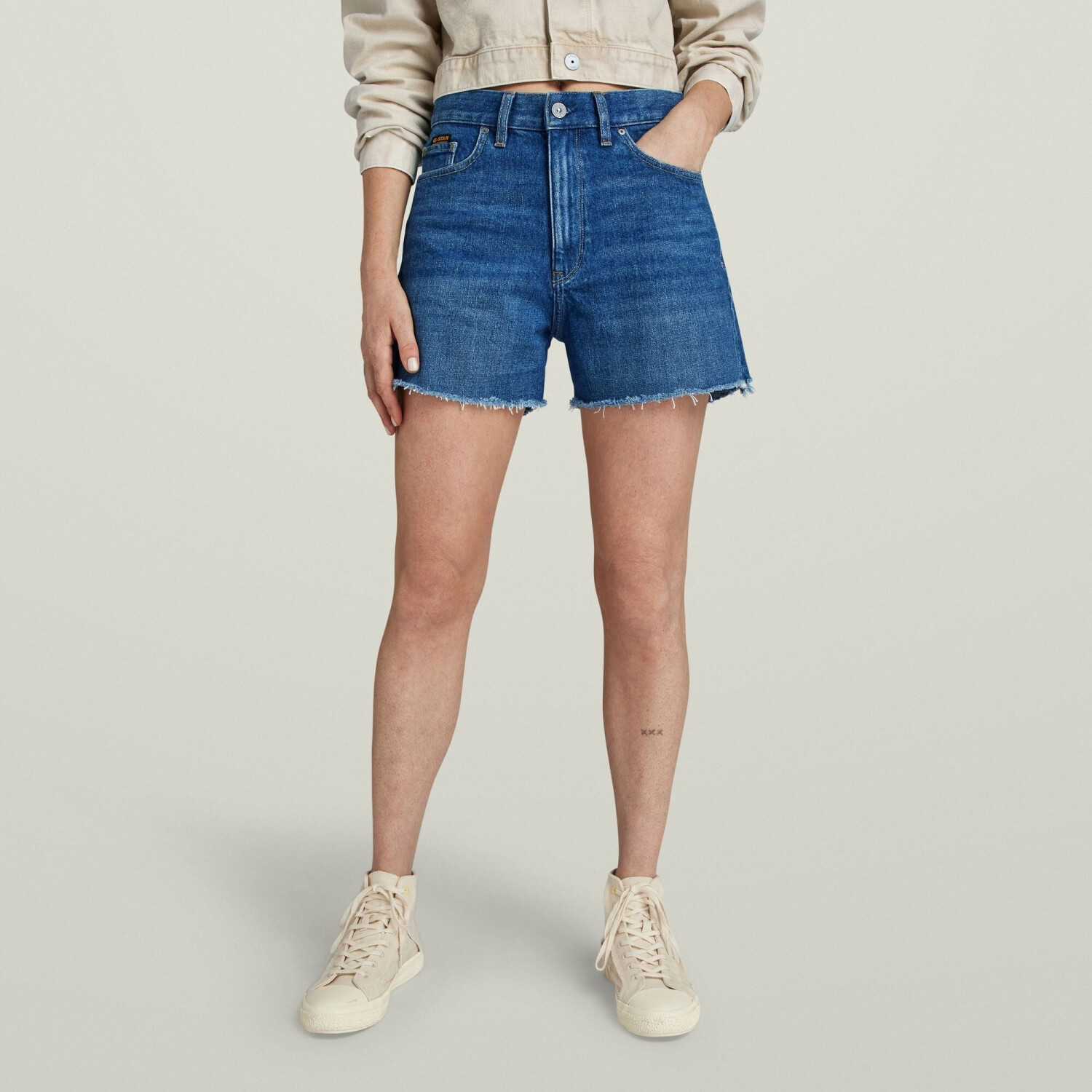G-Star High Denim Shorts Raw Edge (D24382) worn in celestial night