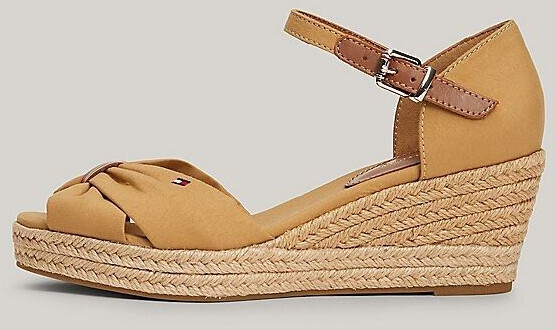 Tommy Hilfiger Leather Ankle Strap Crossover Wedges (FW0FW04785) beige