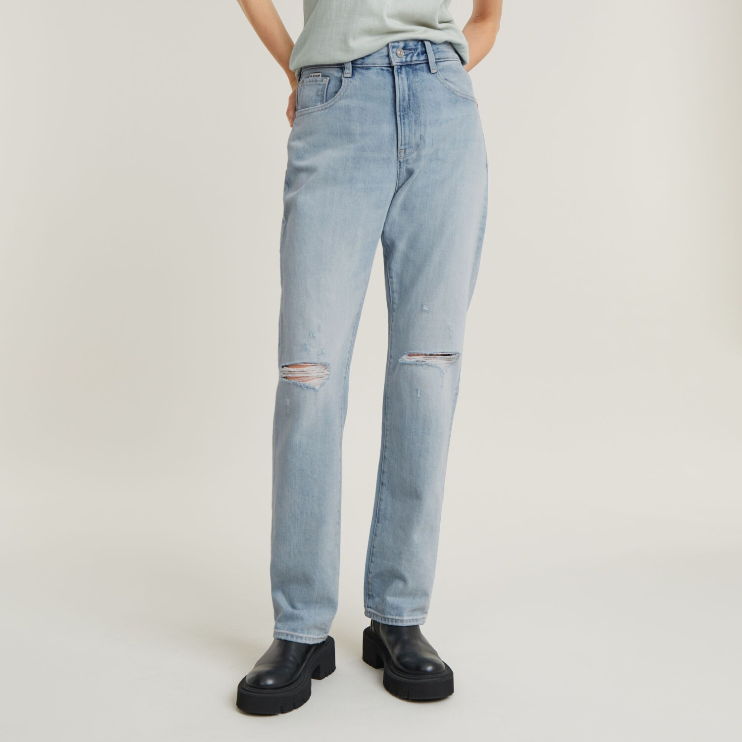 G-Star Viktoria High Straight Jeans (D23959) sun faded ripped mirage blue