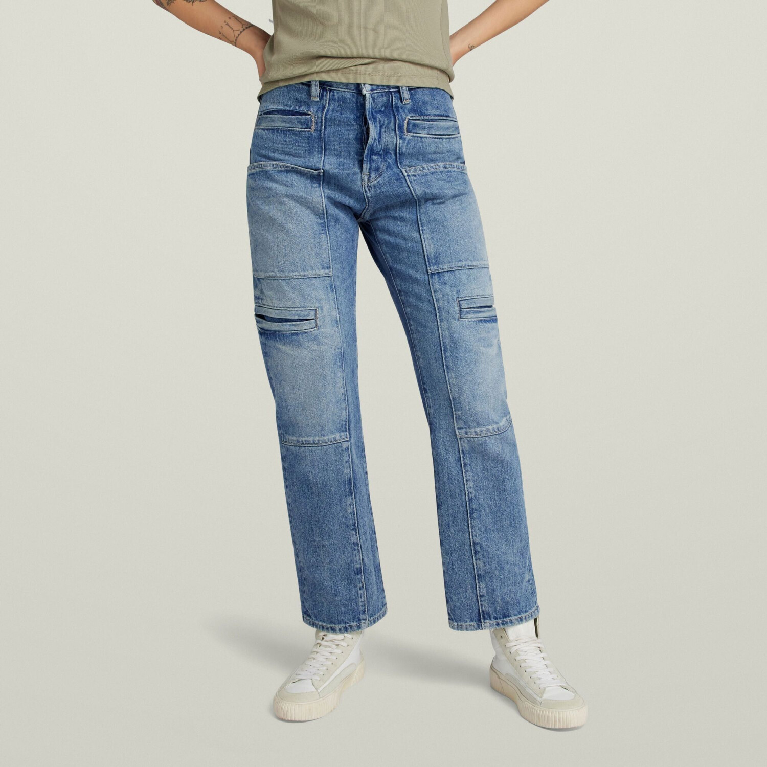 G-Star Viktoria Utility High Straight Jeans (D24566) faded denali blue destroyed