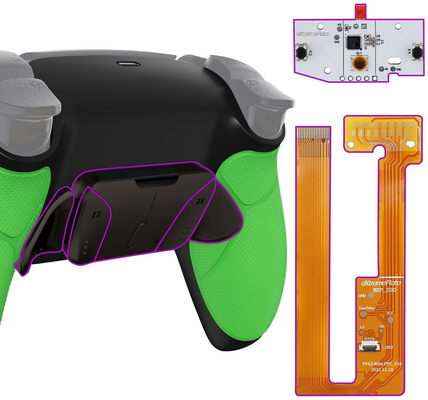 eXtremeRate PS5 Controller Remappable RISE4 Remap Kit BDM-030/040 Real Metal Buttons (RMB) Rubberized Green