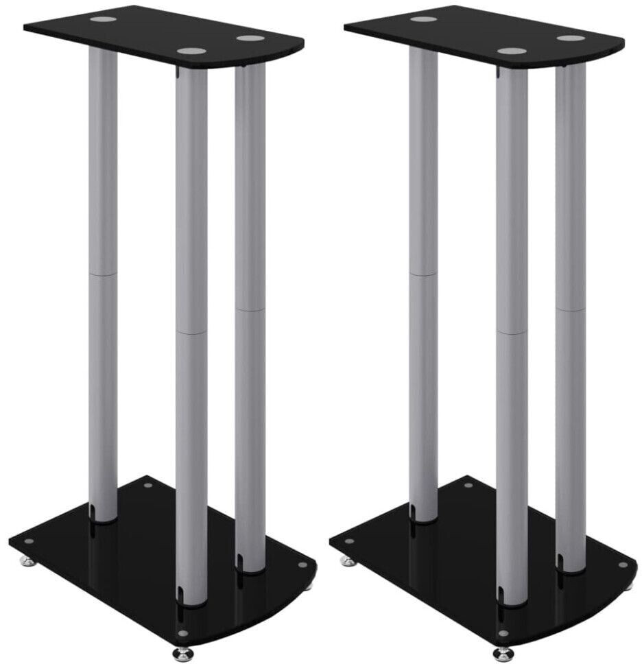 vidaXL s - Sturdy Aluminium and Tempered Glass with 3 Pillars Design Black & Silver 2pc Set Designed for Stability with Wire Management