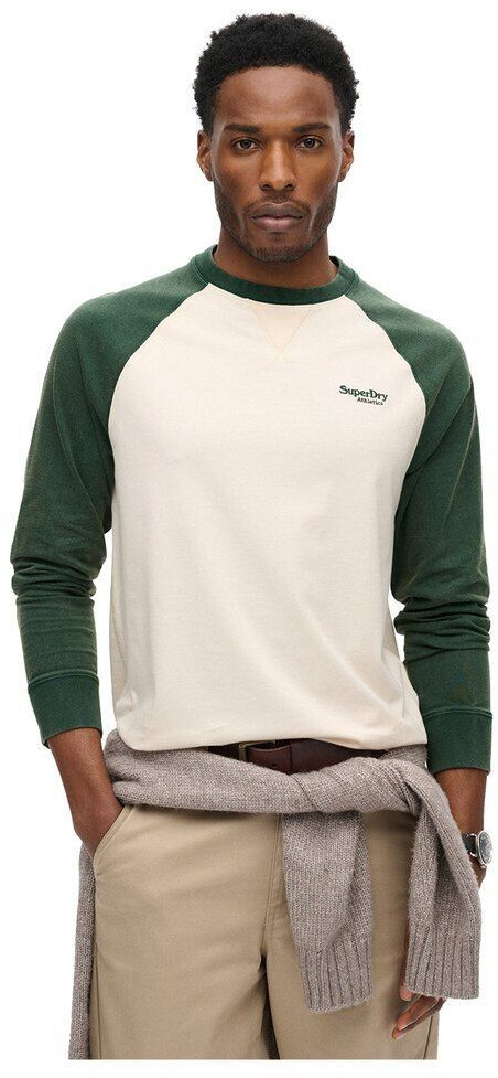 Superdry Essential Logo Baseball Long Sleeve T-Shirt (M6010833A) oatmeal/enamel green