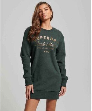 Superdry Luxe Metallic Logo Long Sleeve Short Dress (W8011496A) green