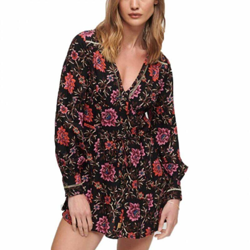 Superdry Printed V Tea Long Sleeve Short Dress (W8011499A) multicolour