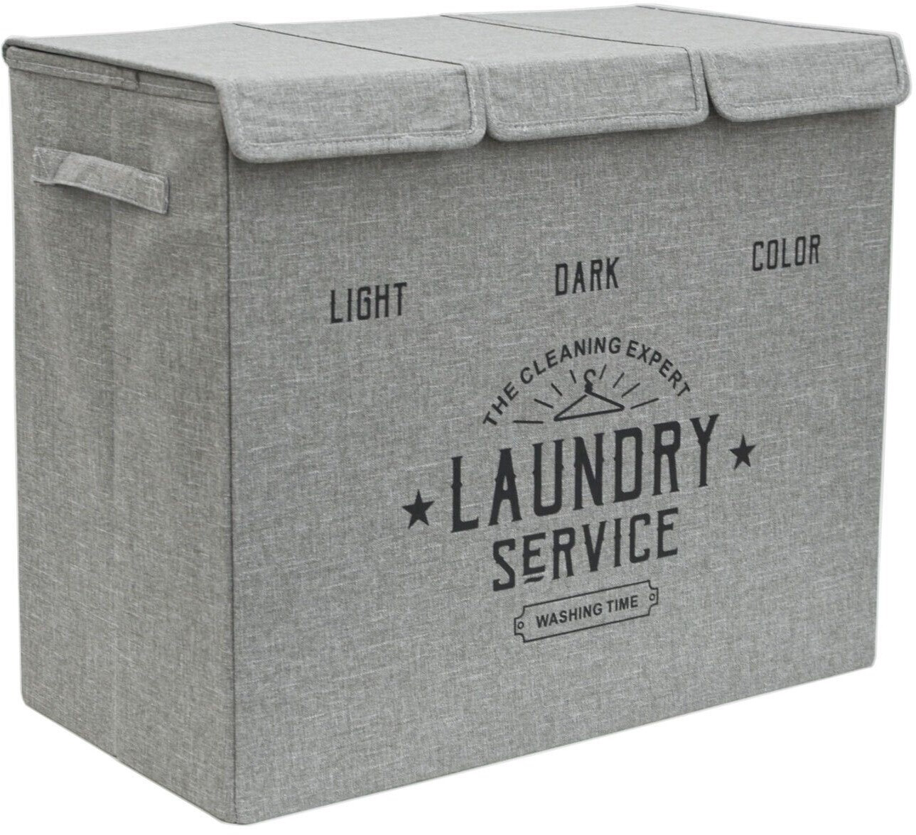Dune Design 3 compartments laundry basket with lid - 84L laundry collector foldable - 60x30x50 laundry box - gray polyester 16826
