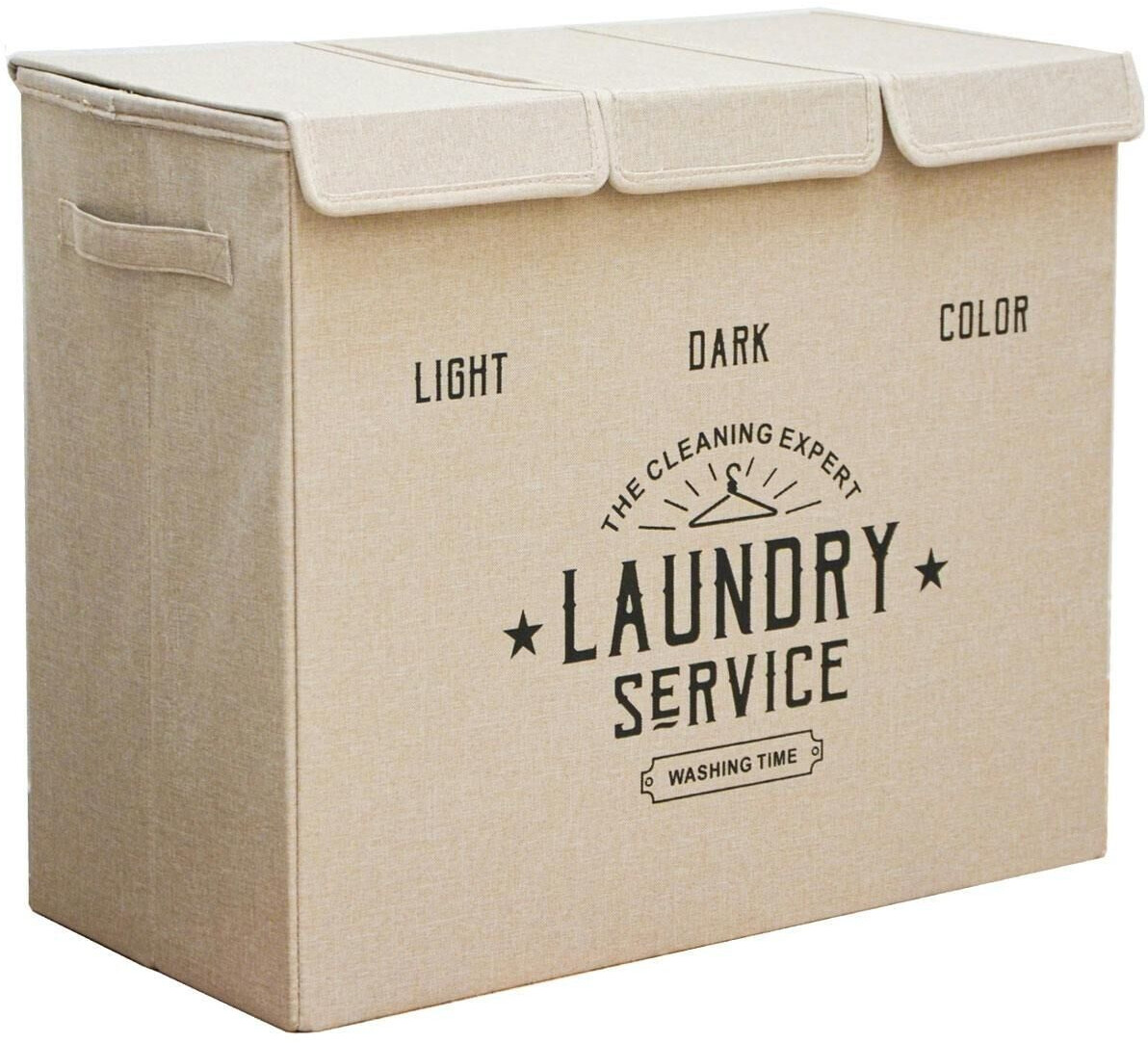 Dune Design Laundry basket 3 compartments - 84L laundry collector beige with lid - laundry organizer bathroom - beige polyester 16903