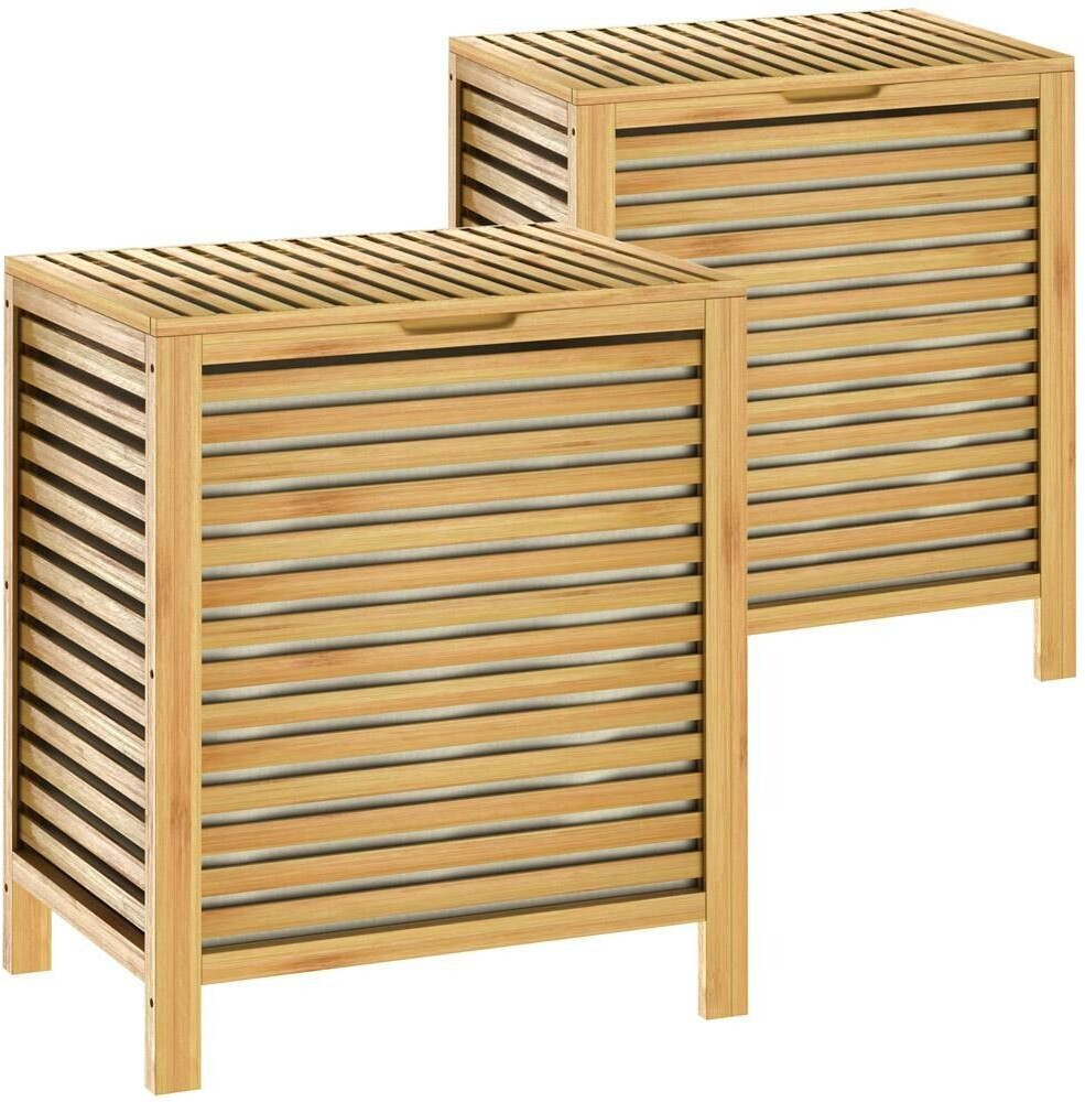 Casaria Set of 2 bamboo laundry baskets - brown solid wood