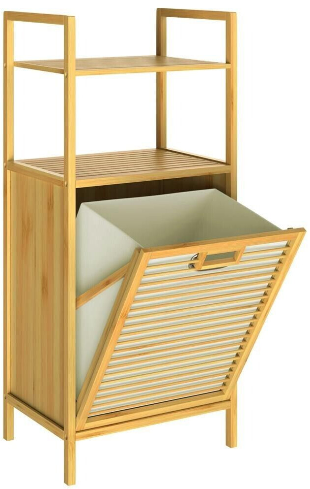 Casaria Bamboo laundry basket with shelf - brown solid wood