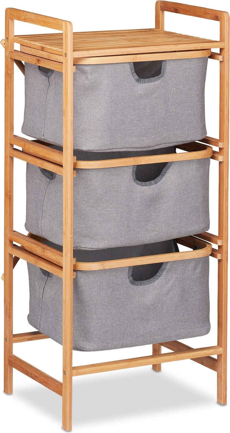 Relaxdays Laundry basket with 3 compartments and shelf, made of bamboo, brown, 44x96x34.5 cm, 72 liters